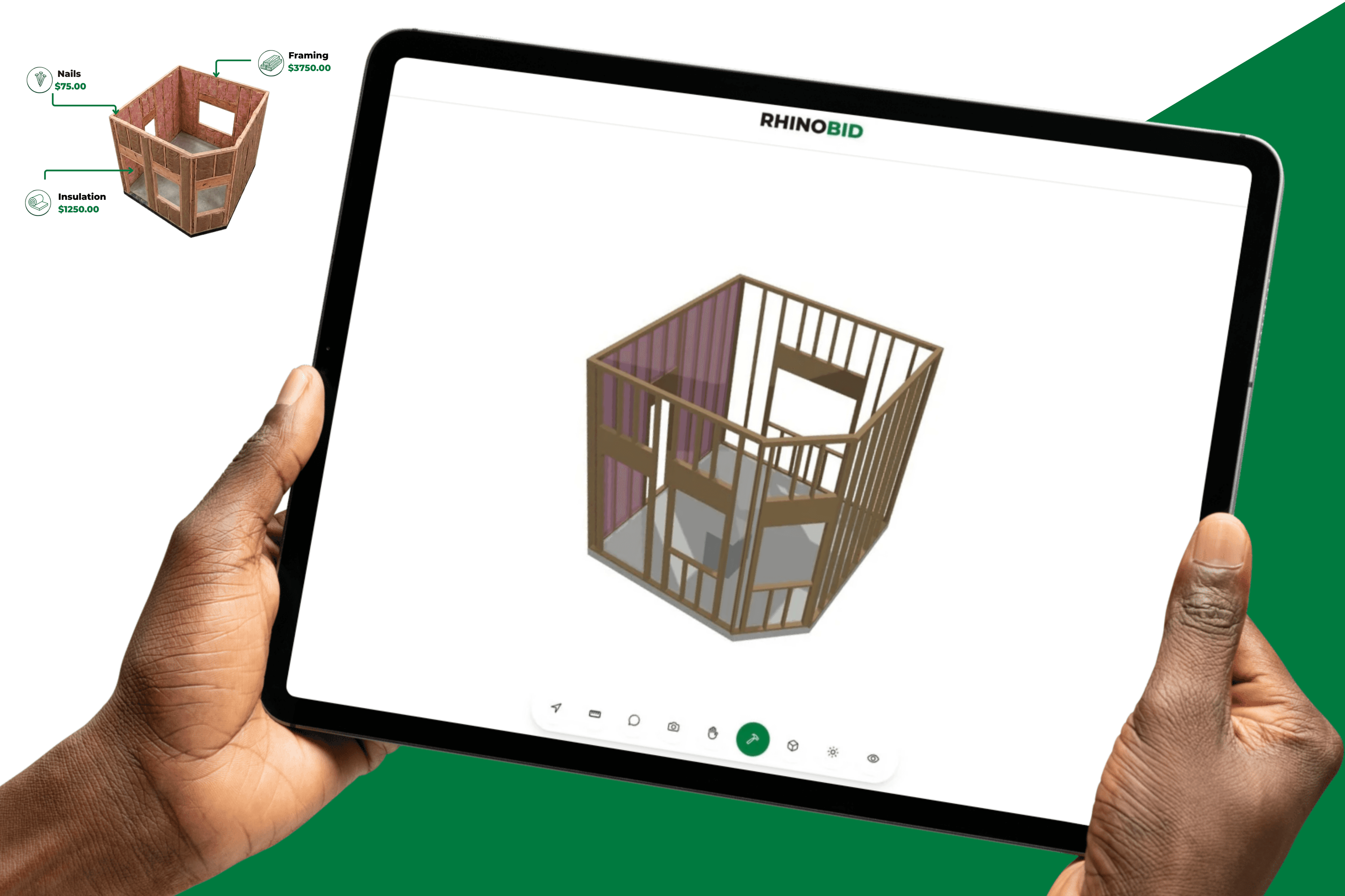RhinoBid Interactive Build Planner with framing, insulation, and material cost planning